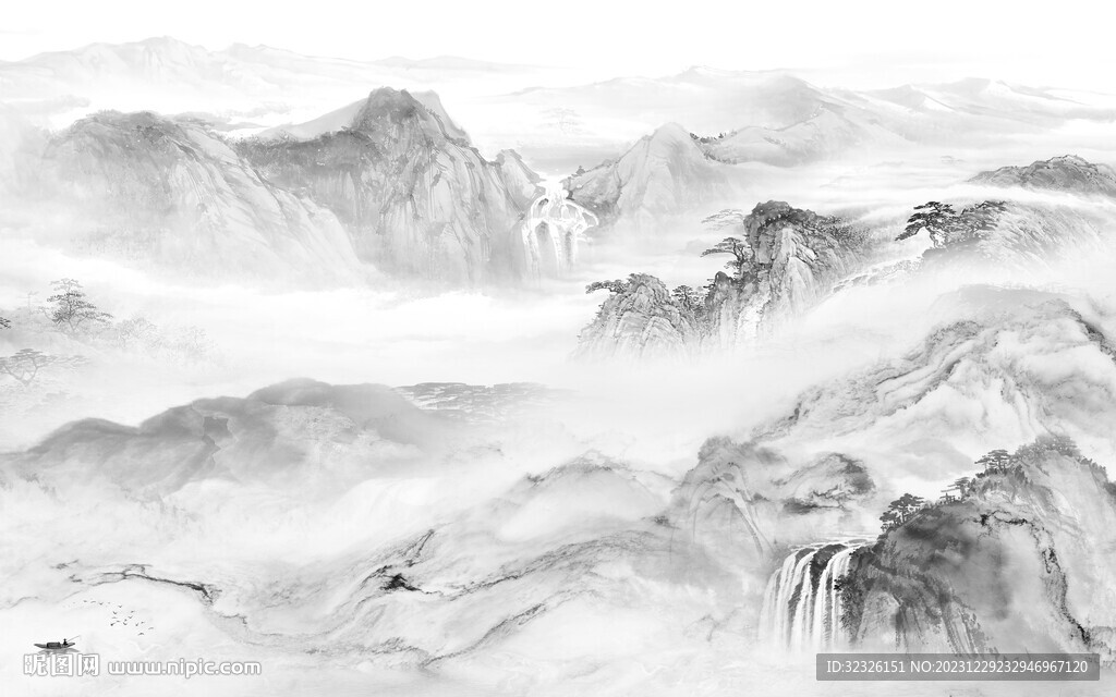 淡雅 灰色意境山水 Tif分层