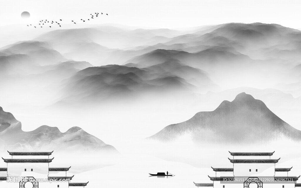 高雅 灰色意境山水 Tif分层
