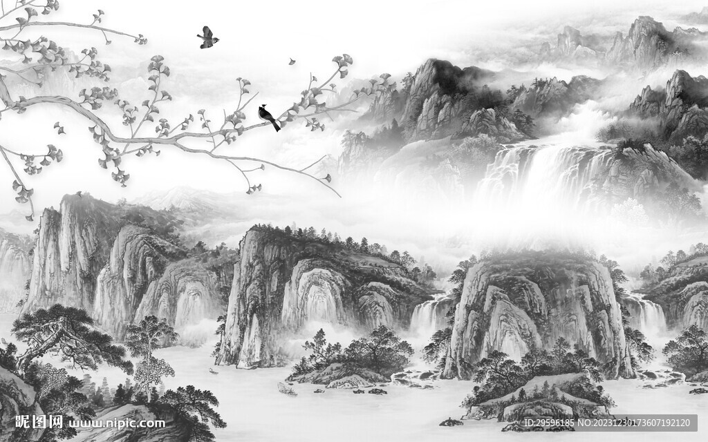 最新 清晰中式山水 TiF分层