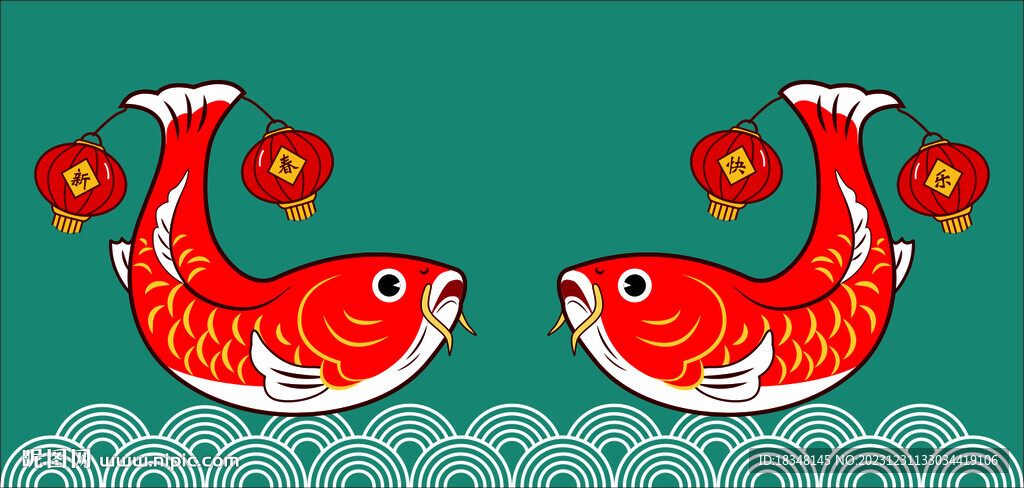 鱼年画矢量图