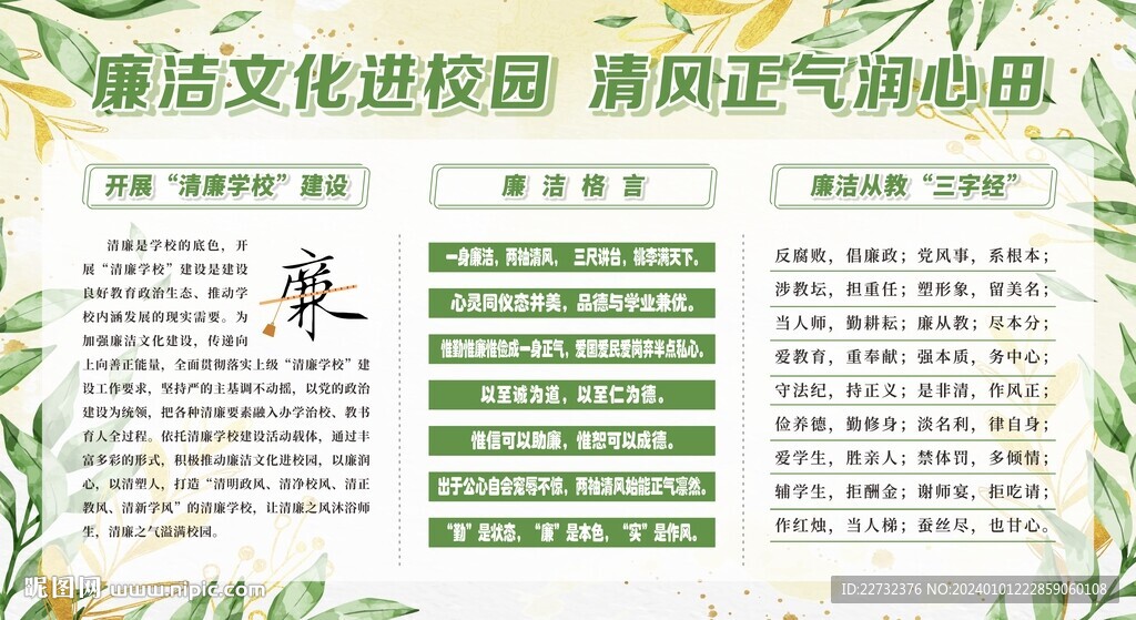创建廉洁校园宣传栏