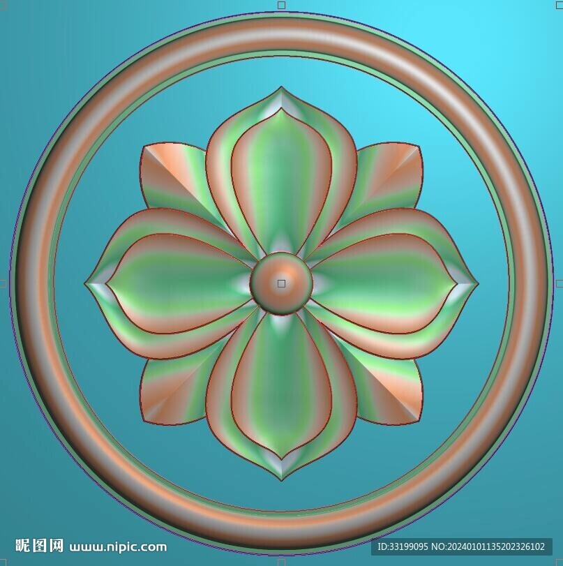 圆形石雕洋花贴花圆花精雕图灰度
