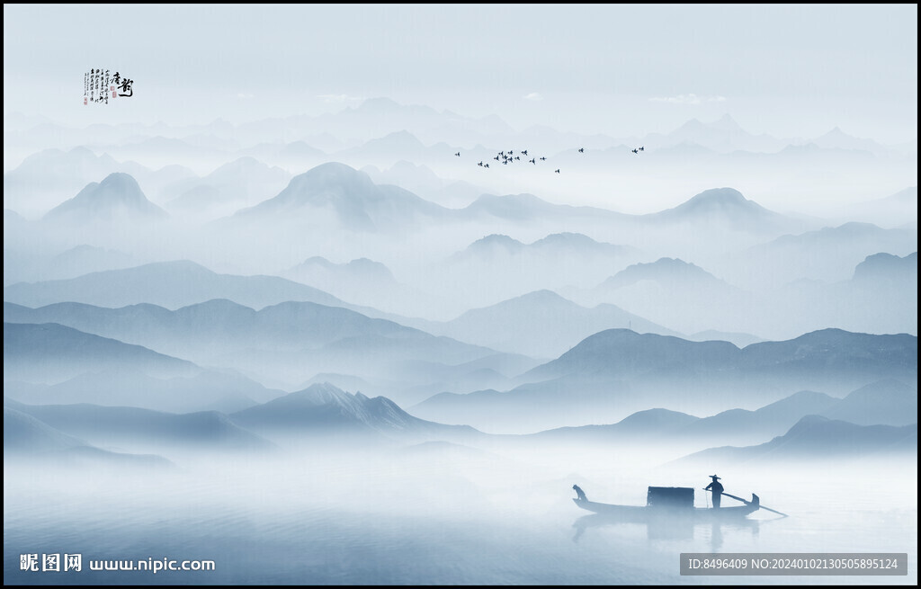 水墨江南水乡背景墙