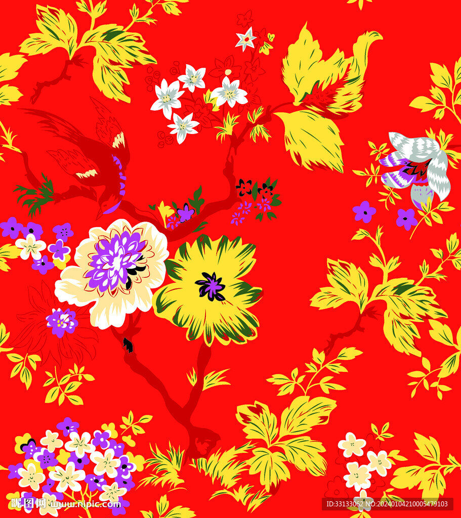手绘花 中国红