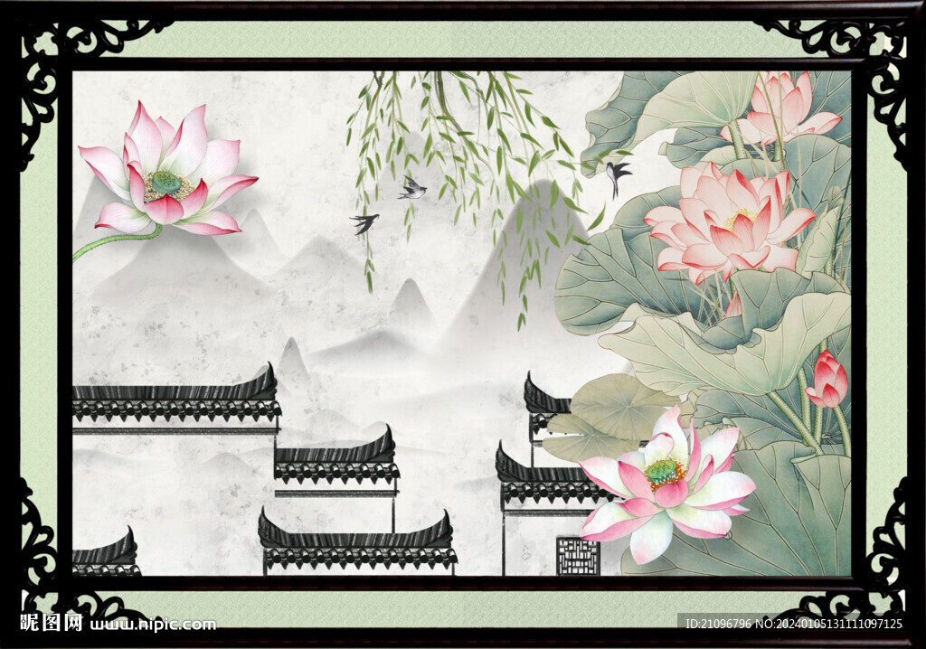荷花国画 