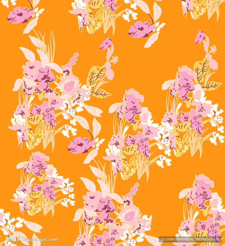 手绘 数码印花 线条花朵