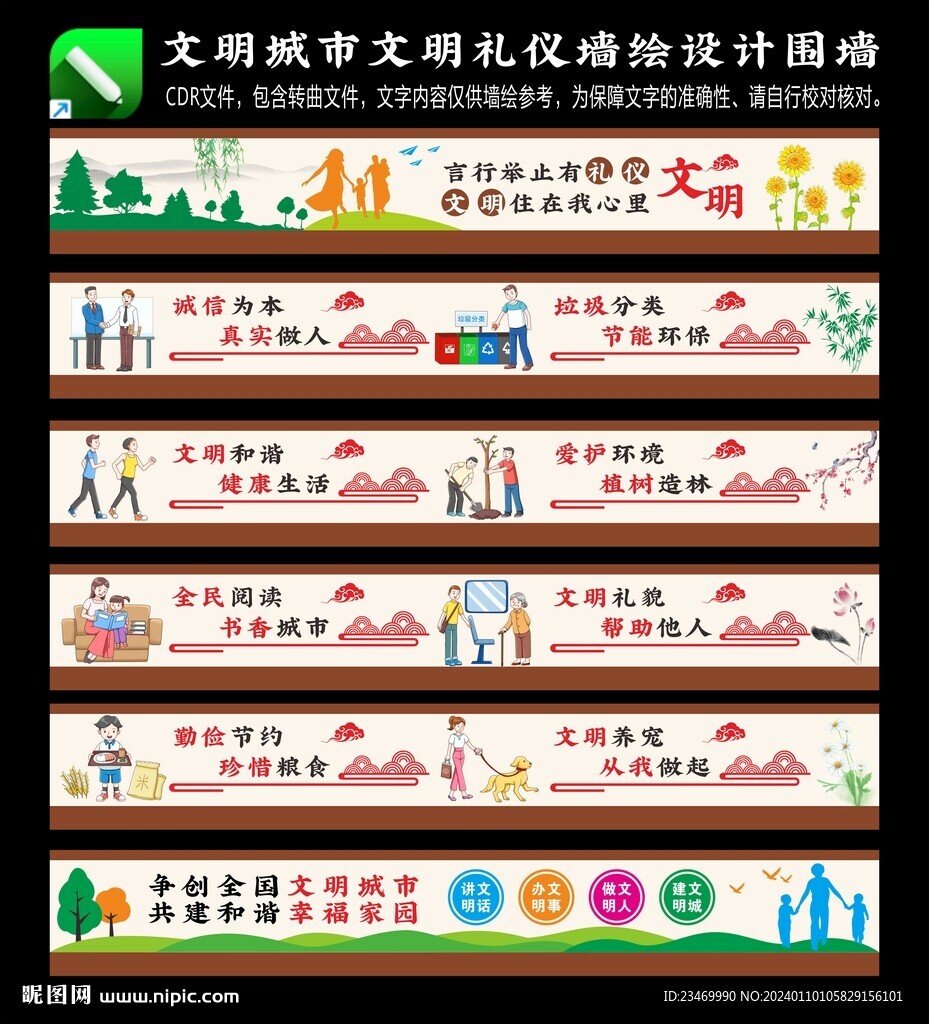 文明城市文明礼仪墙绘设计图片