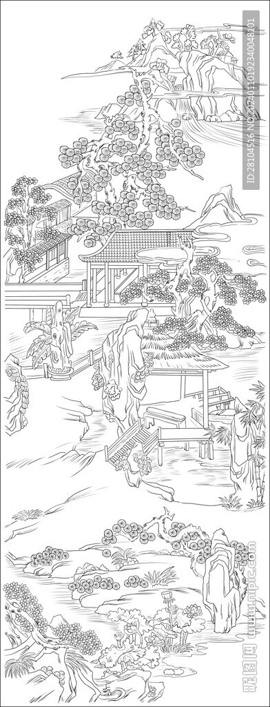 白描古建图