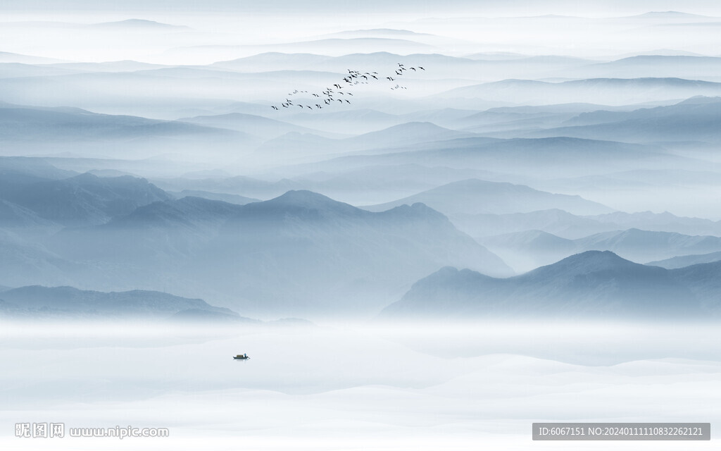 中式禅意水墨山水画