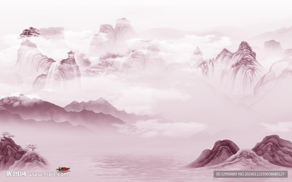 现代 客厅中式山水 TIf分层