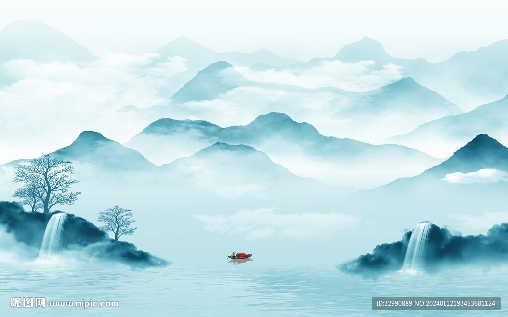 人气 客厅中式山水 TIf分层