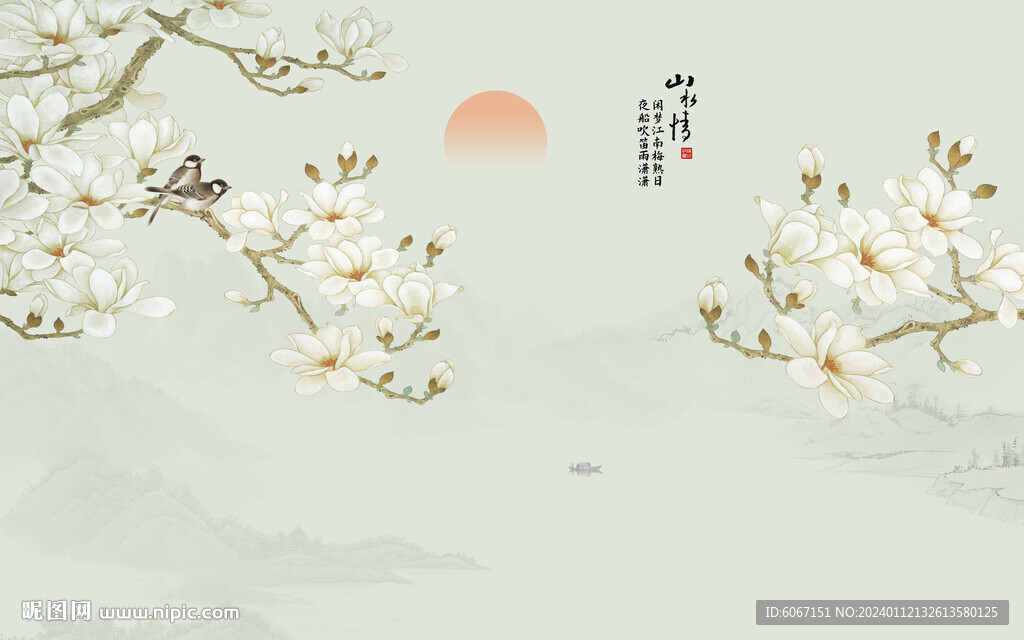 新中式花鸟画背景墙