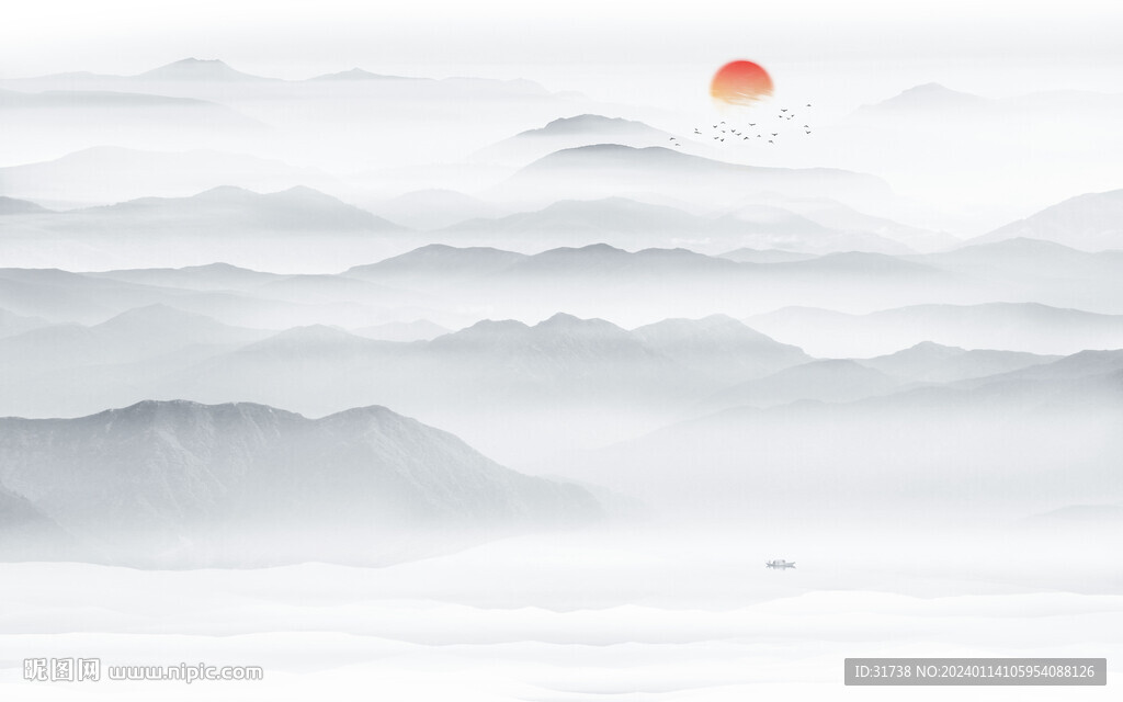 现代意境新中式山水背景壁画