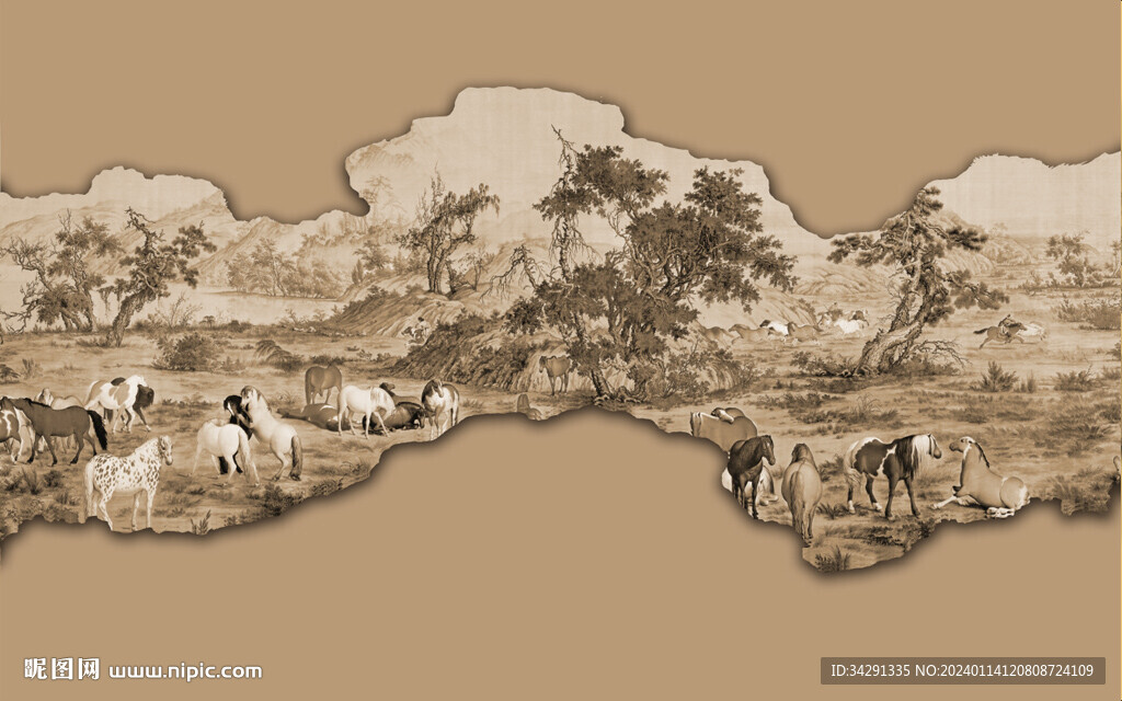 原创新中式轻奢国画山水画背景墙