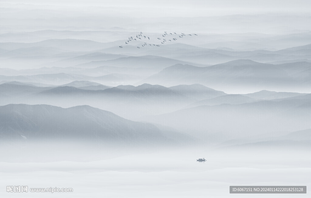 禅意水墨山水图