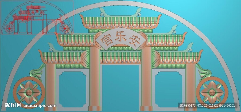 仿古牌楼安乐宫墓碑帽头精雕图