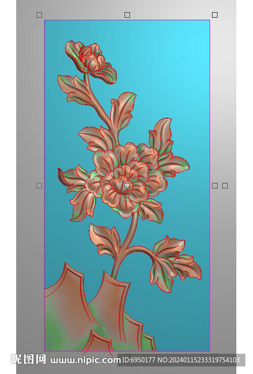 竖板牡丹花门板石雕花草精雕图