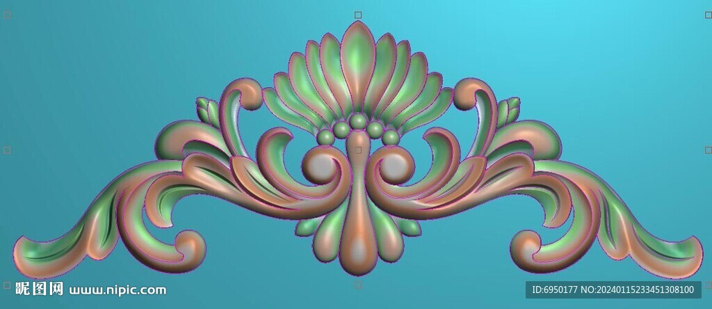 镂空洋花门头花贴花精雕图灰度图