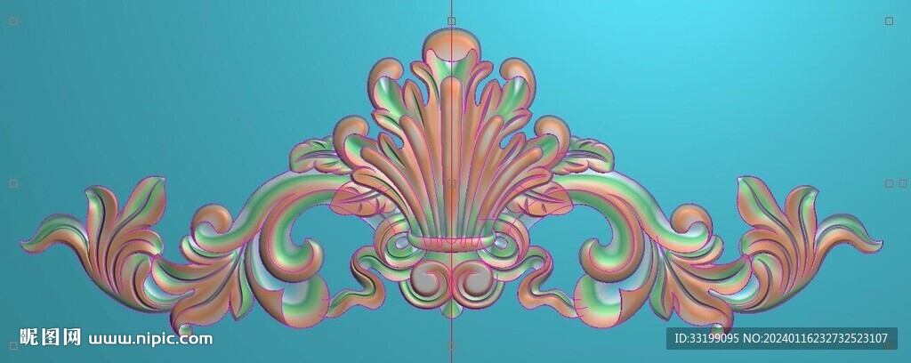 石雕洋花门花贴花精雕图灰度图