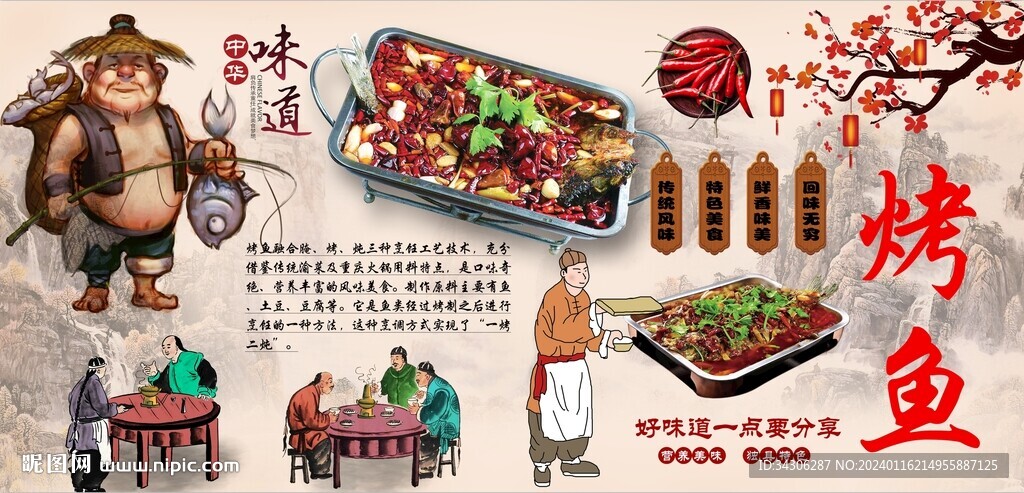 烤鱼背景墙