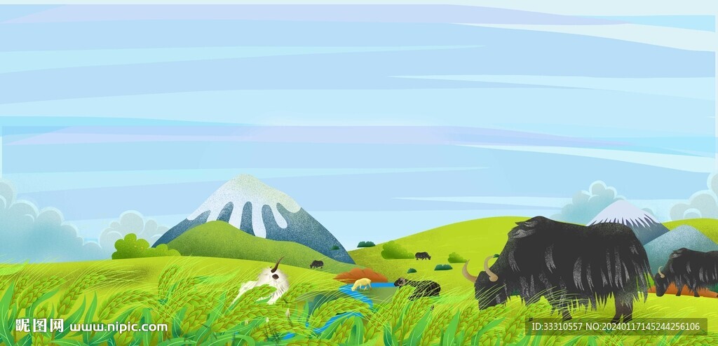 高原雪山插画