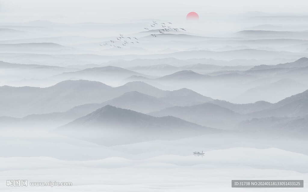 禅意水墨山水图