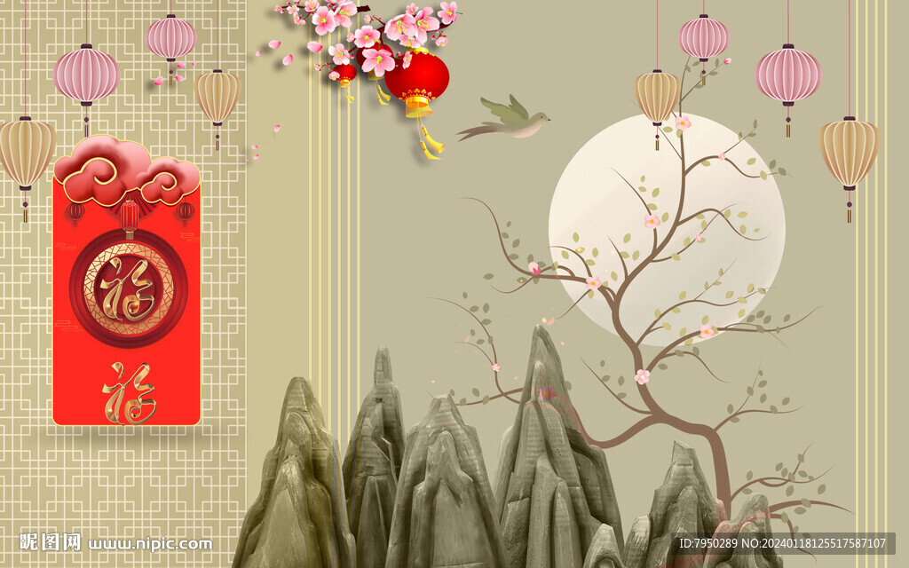 新中式背景墙 