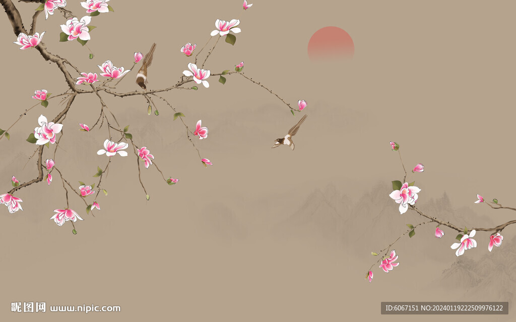 新中式花鸟画背景墙
