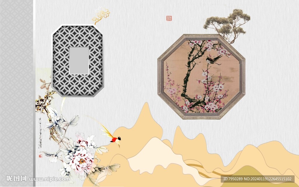 新中式背景墙 