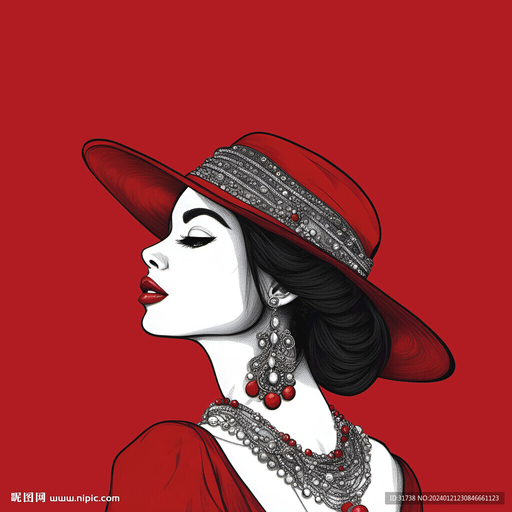 现代简约手绘美女人物装饰画