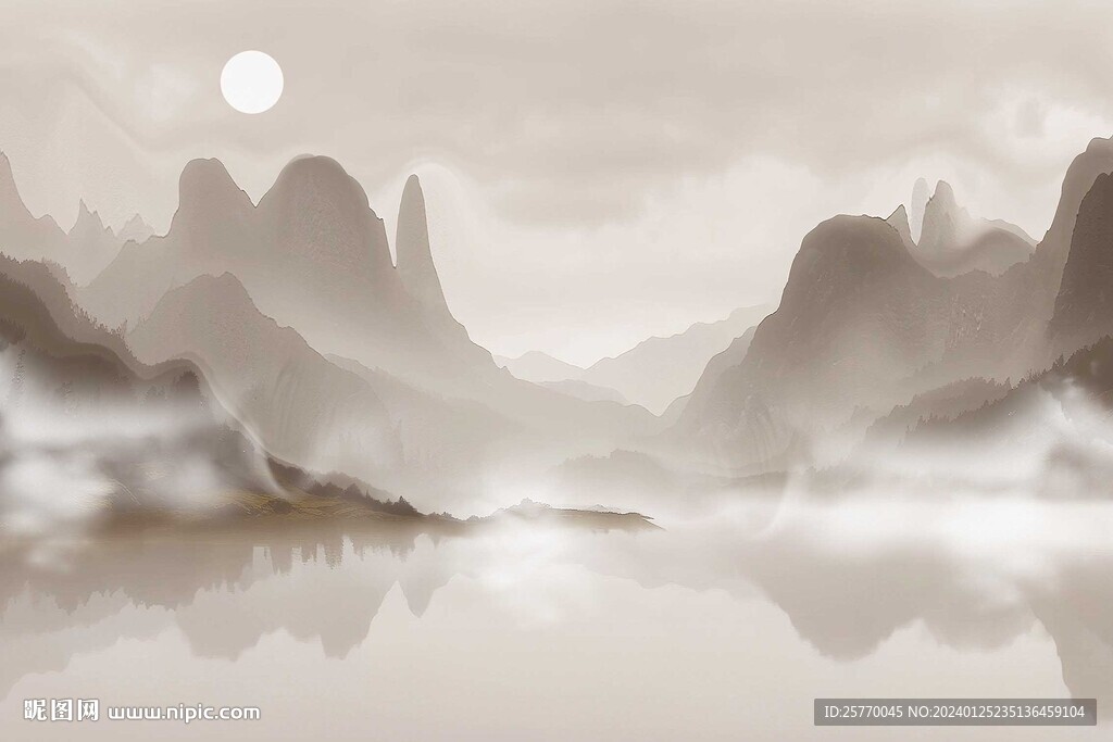 新中式高山流水生财背景墙