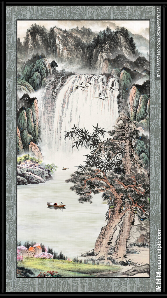 瀑布国画 