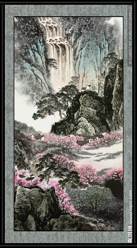 瀑布国画 
