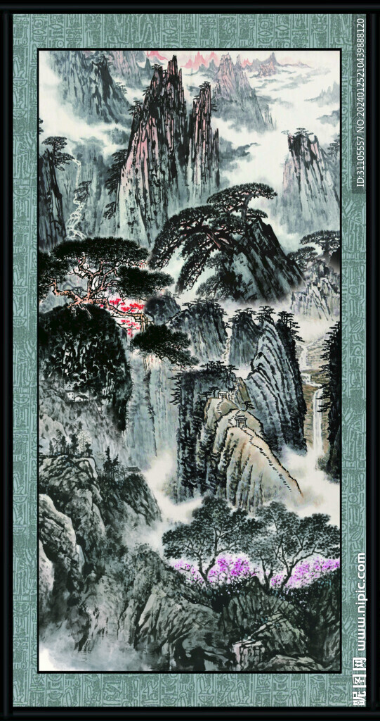 瀑布国画 