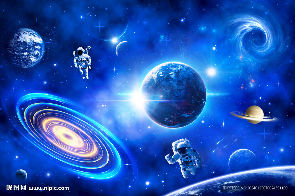 蓝色宇宙星球太空宇航员黑洞背景
