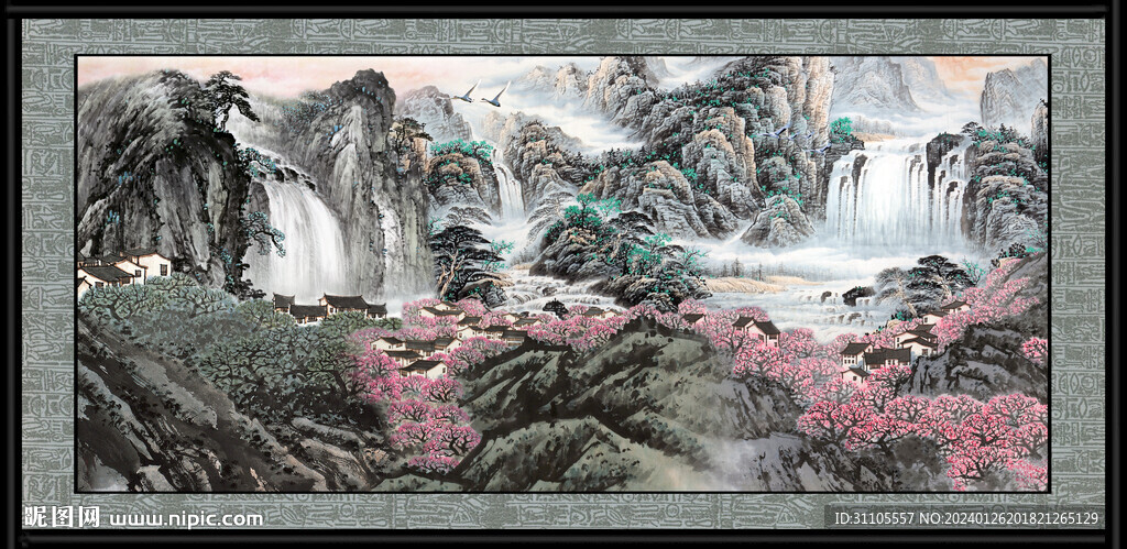 瀑布大厅画 