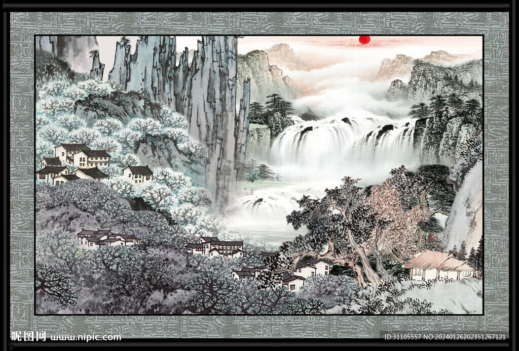 瀑布大厅画 
