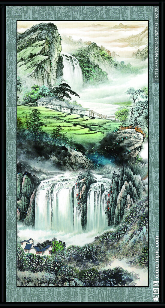瀑布大厅画 