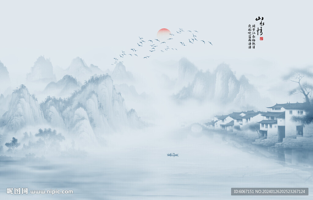水墨江南水乡背景墙