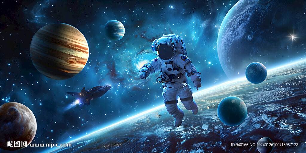 太空宇宙宇航员广告展板背景墙