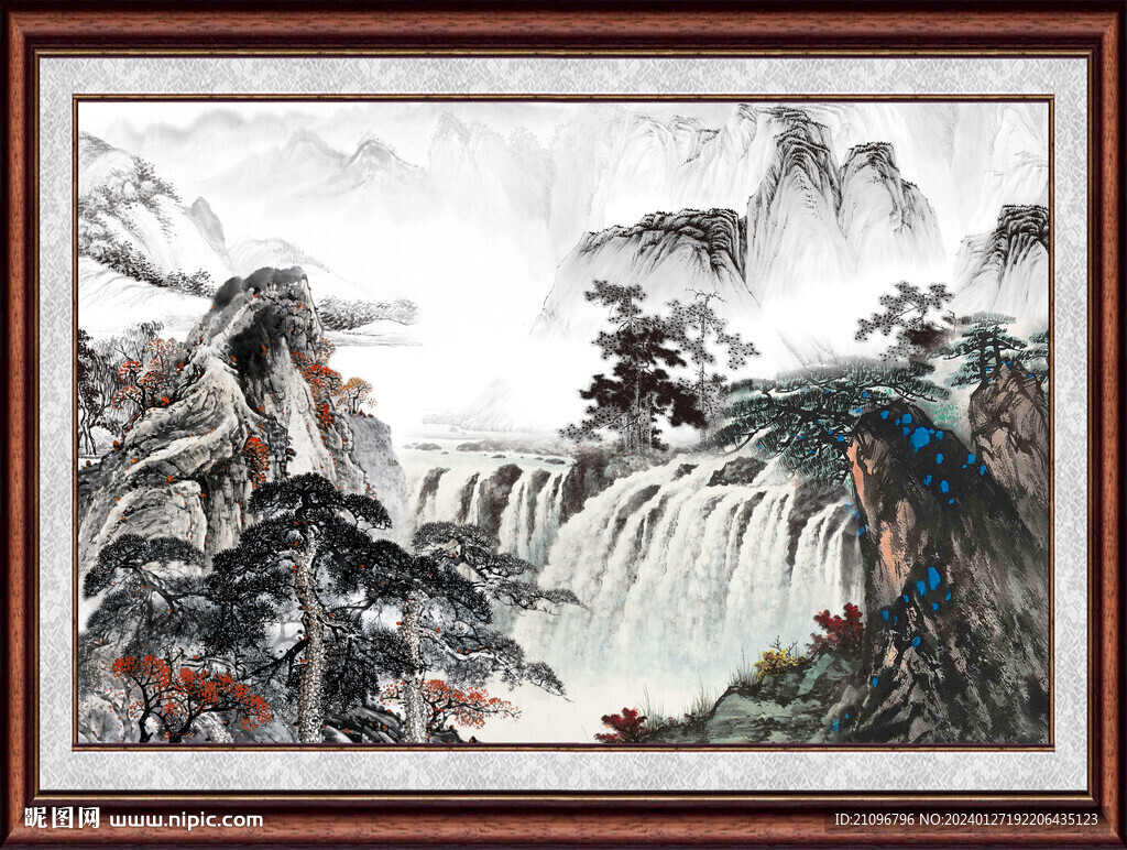 瀑布风景画 