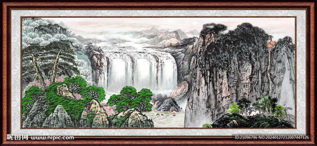 瀑布风景画 