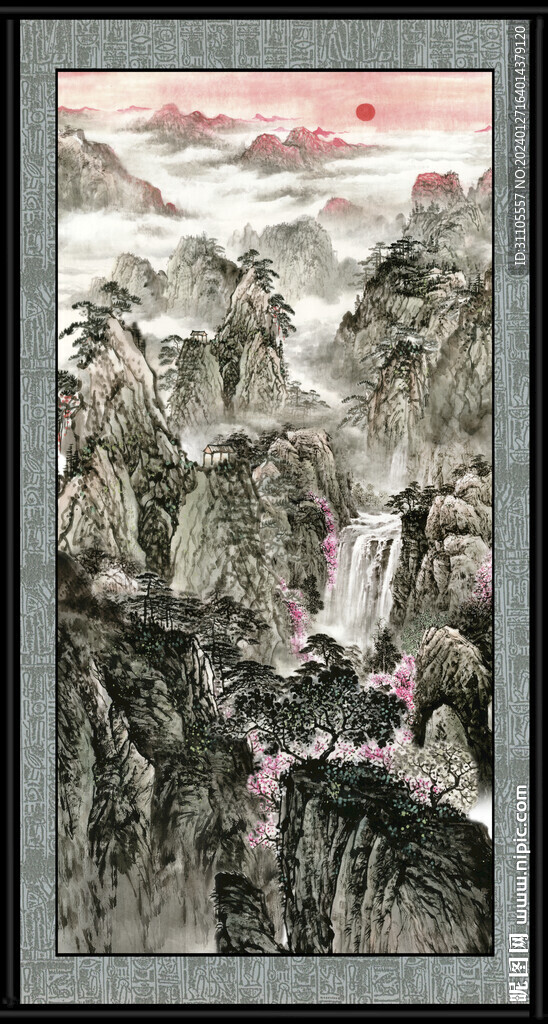 竖幅国画山水 