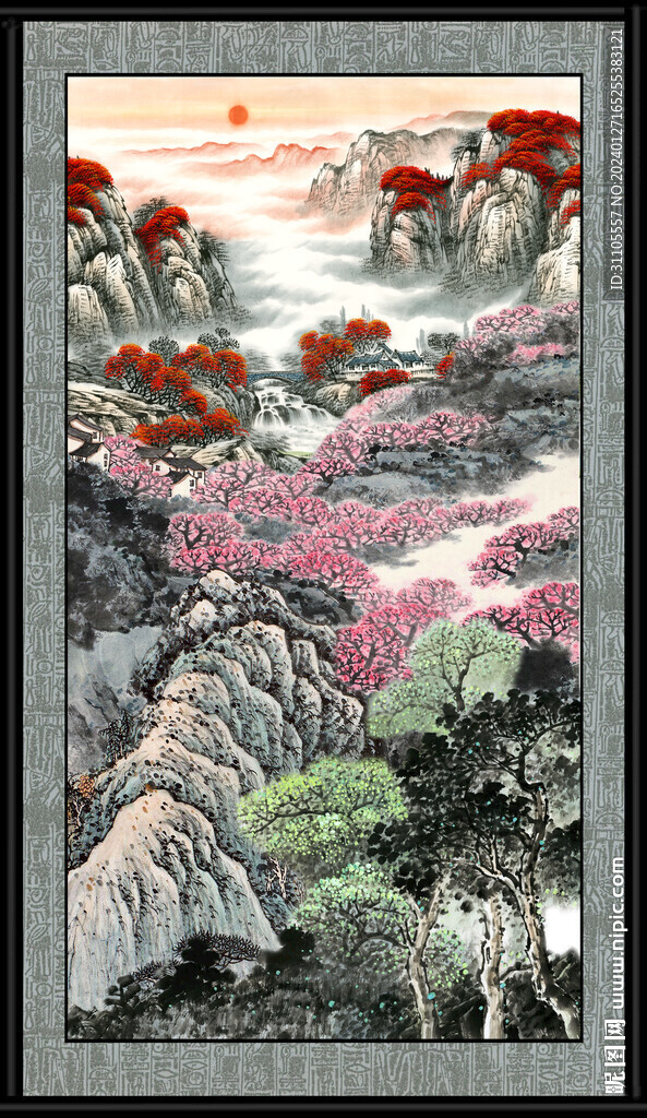 竖幅国画山水 