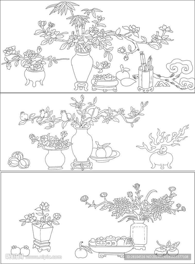白描花瓶 
