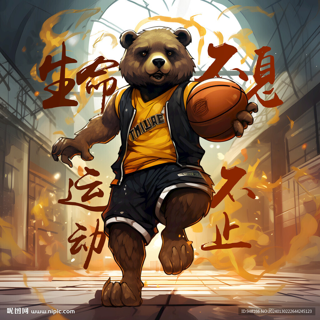 可爱小熊篮球挂图挂画壁画装饰画