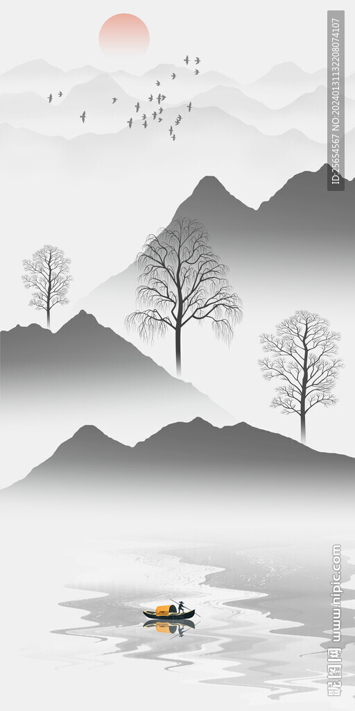 中式山水抽象意境水墨山水玄关
