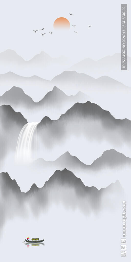 水墨意境山水玄关装饰画