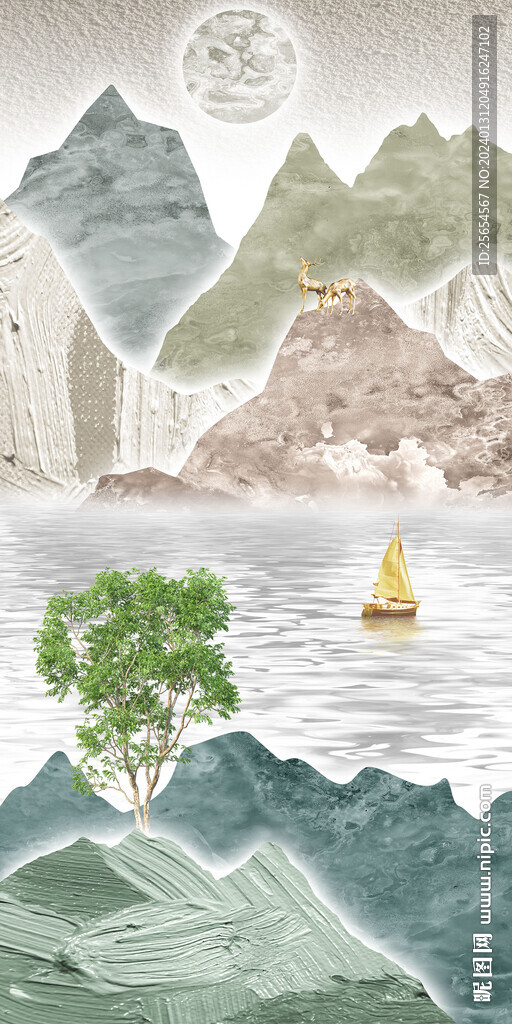 家有靠山奶油风清新山水过道玄关