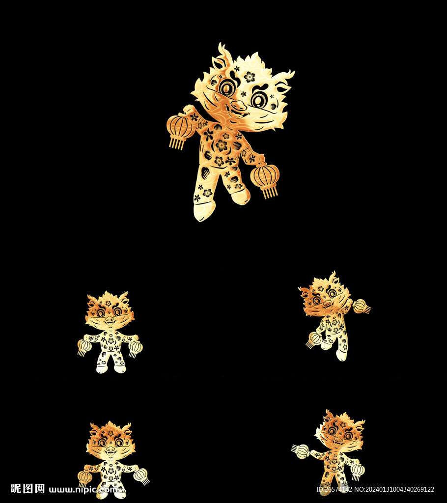 金色动态剪纸龙无缝循环龙年素材